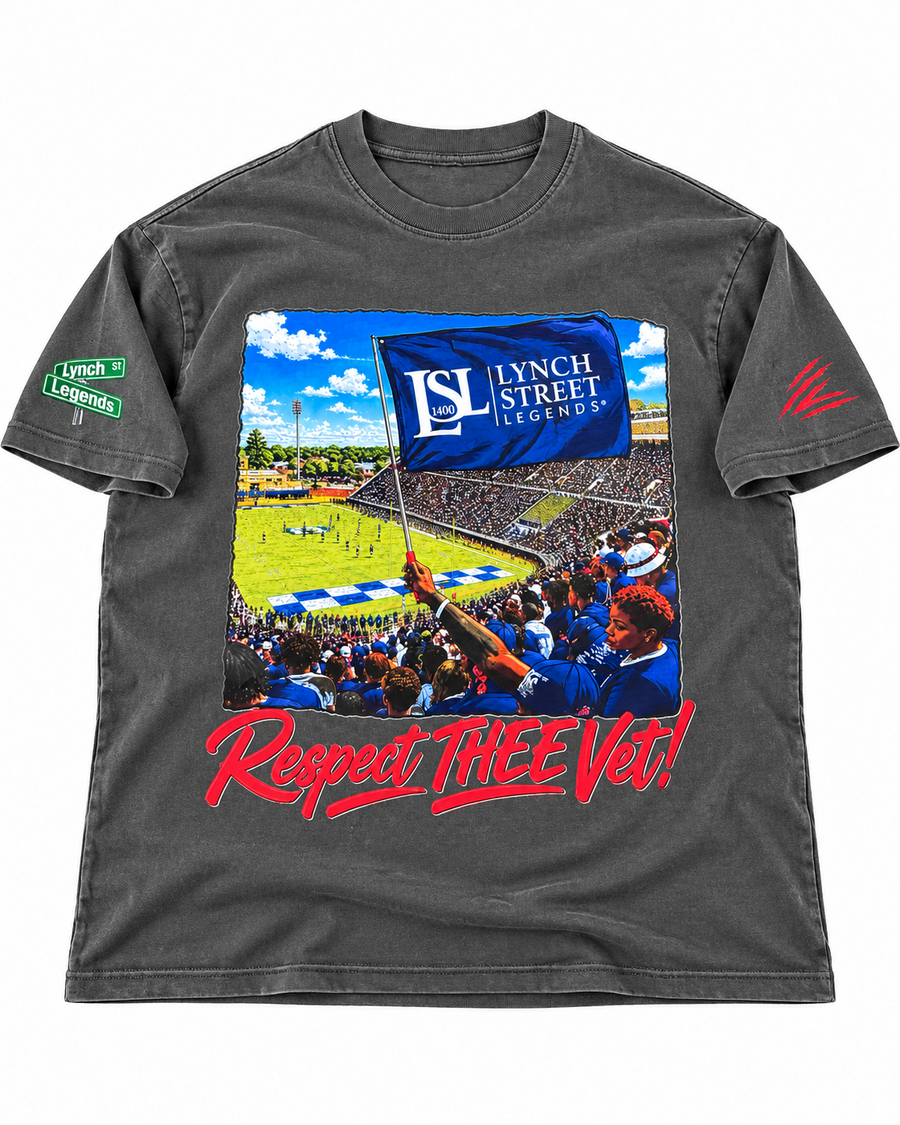 Respect THEE Vet! washed-charcoal heavyweight graphic T-shirt front mockup